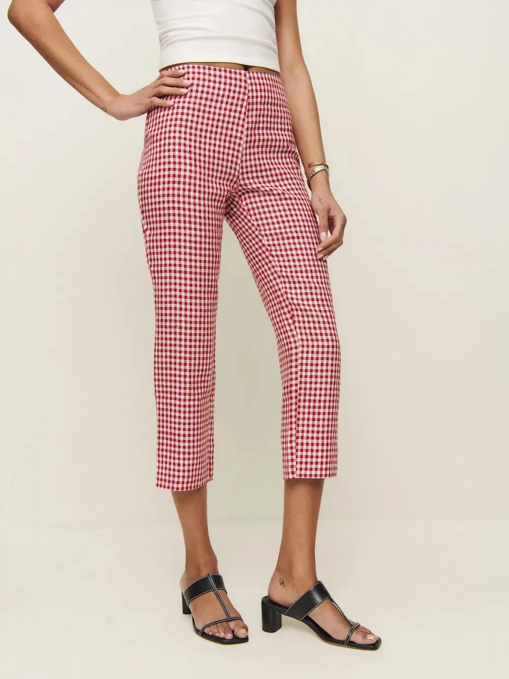 Petra Linen Low-rise Pedal Pusher Pant - Red Gingham